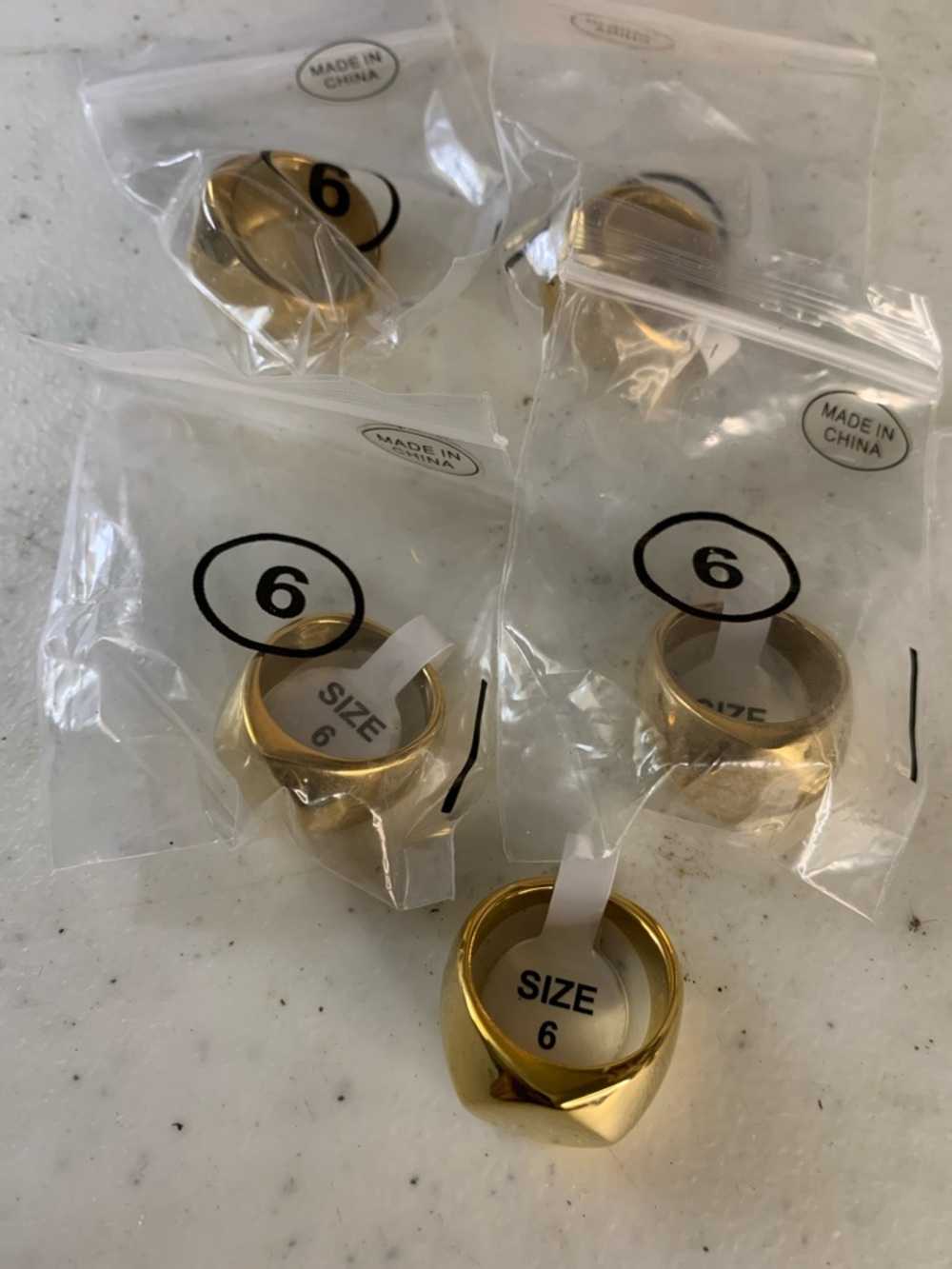 Gold Tone Chunky Signet Ring Size 6 - Pack Set of 5 rings